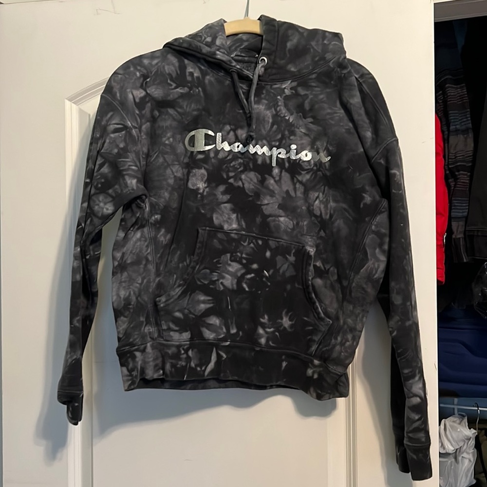 Champion Hoodie Grey Black tie dye
